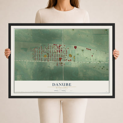 Map of Danube, Minnesota, 24 x 36 inch print in a black wood frame