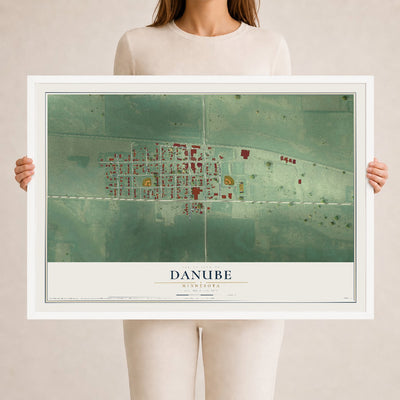 Map of Danube, Minnesota, 24 x 36 inch print in a white wood frame