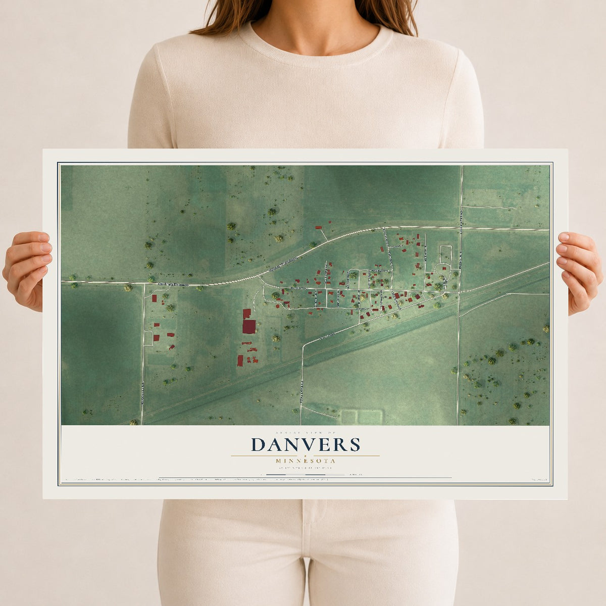 Map of Danvers, Minnesota, 12 x 18 inch unframed archival matte print