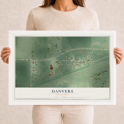 Map of Danvers, Minnesota, 12 x 18 inch print in a white wood frame