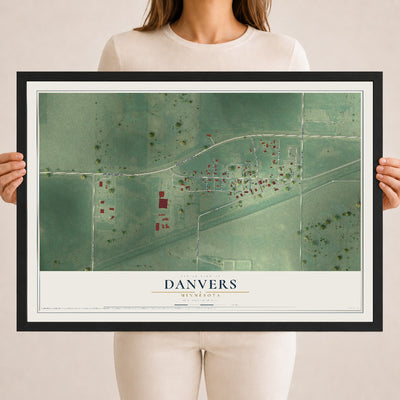 Map of Danvers, Minnesota, 18 x 24 inch print in a black wood frame