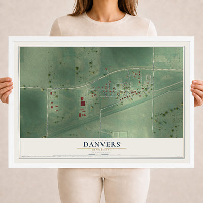 Map of Danvers, Minnesota, 18 x 24 inch print in a white wood frame