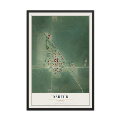 Map of Darfur, Minnesota, 12 x 18 inch print in a black wood frame