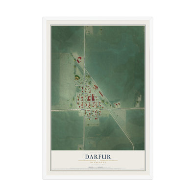 Map of Darfur, Minnesota, 12 x 18 inch print in a white wood frame