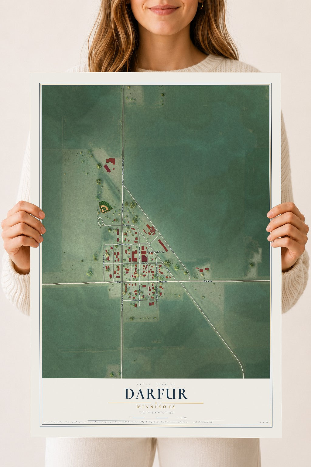 Map of Darfur, Minnesota, 18 x 24 inch unframed archival matte print