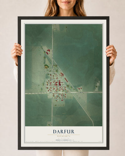 Map of Darfur, Minnesota, 24 x 36 inch print in a black wood frame