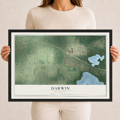 Map of Darwin, Minnesota, 12 x 18 inch print in a black wood frame