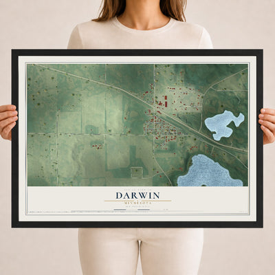 Map of Darwin, Minnesota, 18 x 24 inch print in a black wood frame