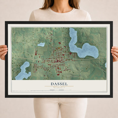 Map of Dassel, Minnesota, 18 x 24 inch print in a black wood frame