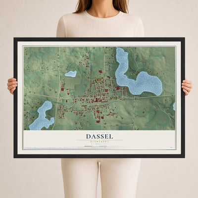 Map of Dassel, Minnesota, 24 x 36 inch print in a black wood frame