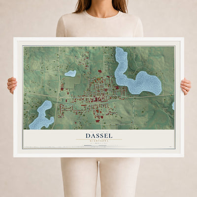 Map of Dassel, Minnesota, 24 x 36 inch print in a white wood frame