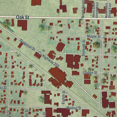 Close-up of the map of Dawson, Minnesota print showing street and building detail
