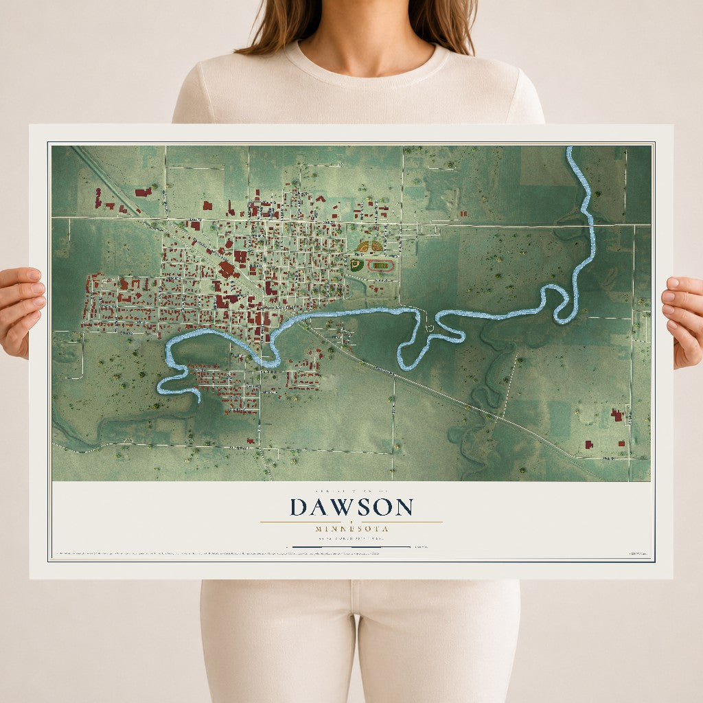 Map of Dawson, Minnesota, 18 x 24 inch unframed archival matte print