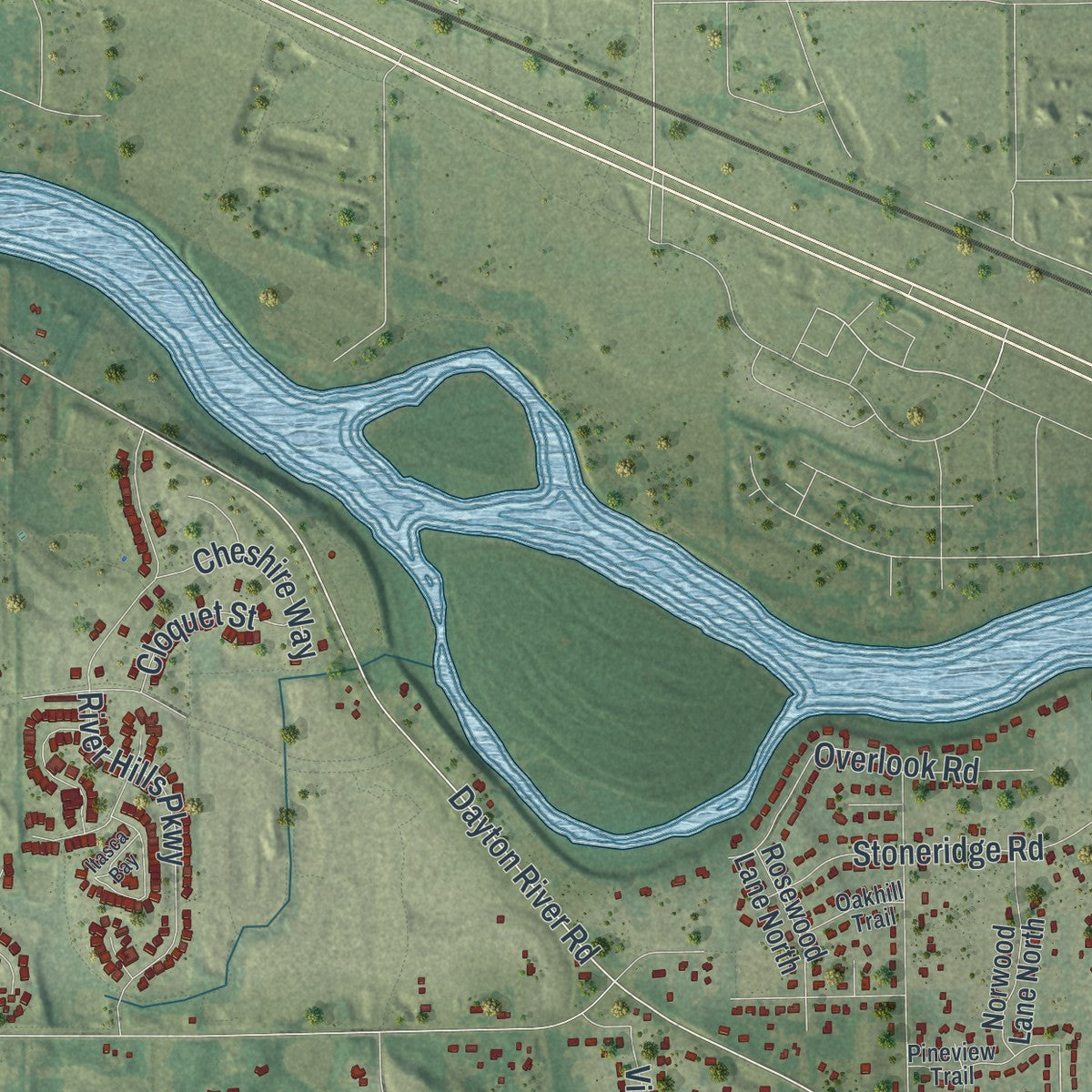Second close-up of the map of Dayton, Minnesota print showing more streets and buildings