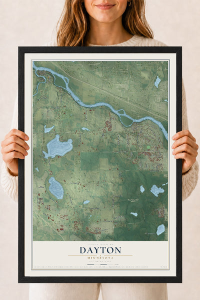 Map of Dayton, Minnesota, 18 x 24 inch print in a black wood frame