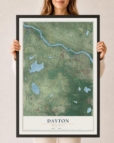 Map of Dayton, Minnesota, 24 x 36 inch print in a black wood frame