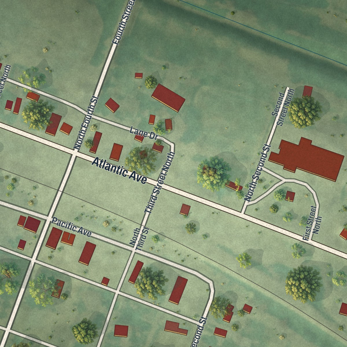Close-up of the map of De Graff, Minnesota print showing street and building detail