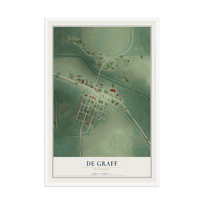 Map of De Graff, Minnesota, 12 x 18 inch print in a white wood frame