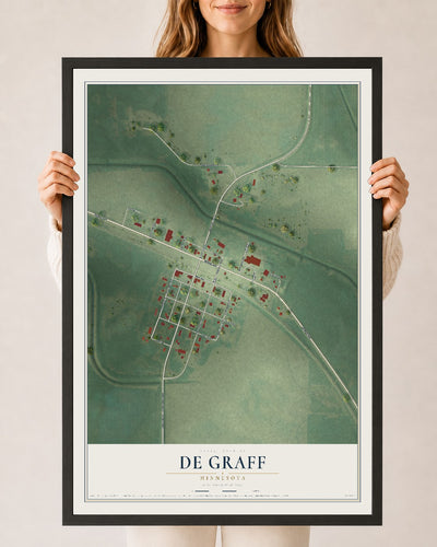 Map of De Graff, Minnesota, 24 x 36 inch print in a black wood frame