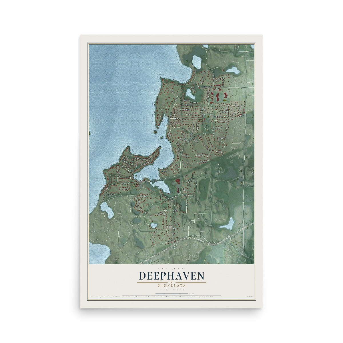 Map of Deephaven, Minnesota, 12 x 18 inch unframed archival matte print