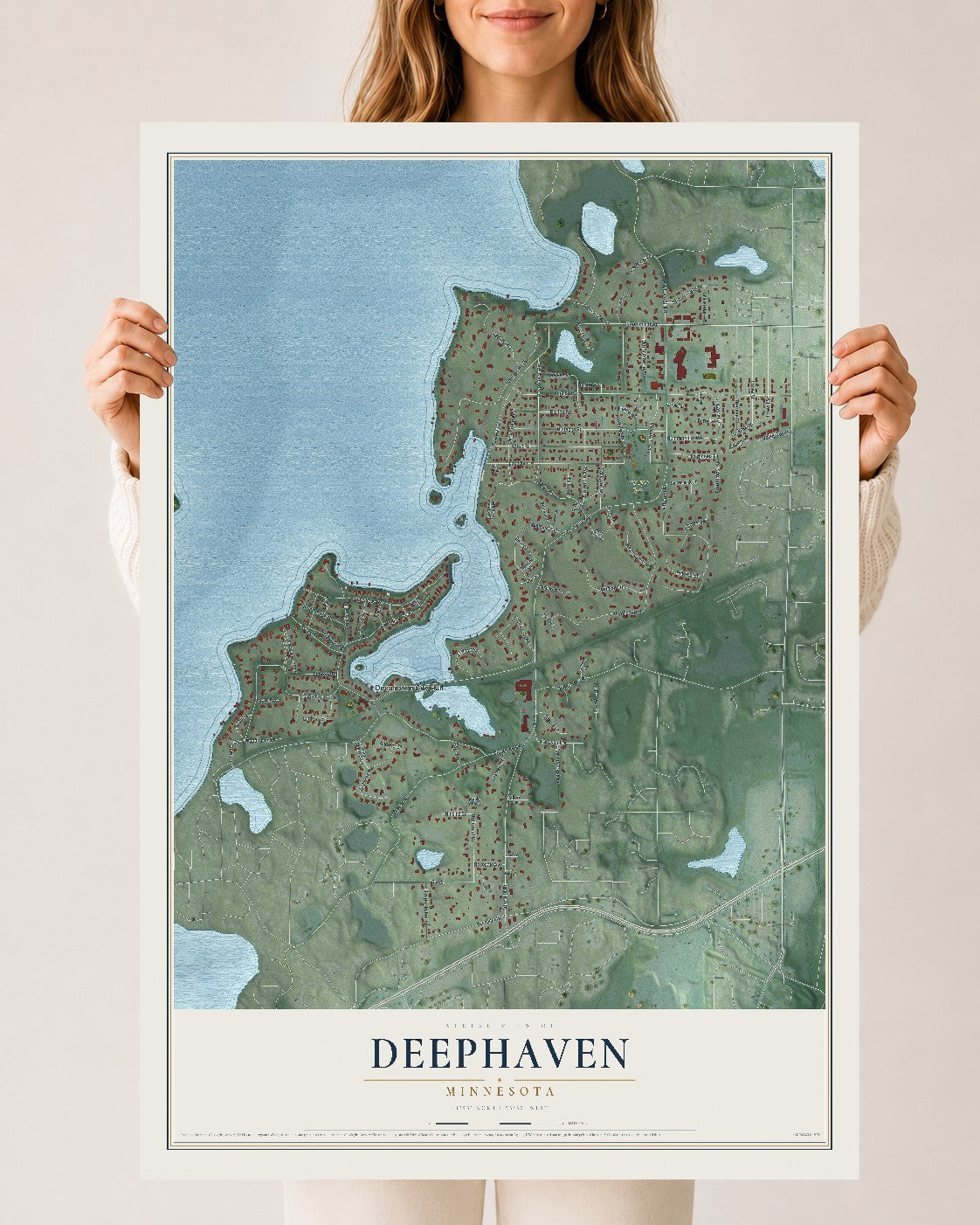 Map of Deephaven, Minnesota, 24 x 36 inch unframed archival matte print