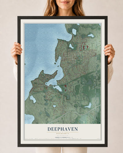 Map of Deephaven, Minnesota, 24 x 36 inch print in a black wood frame