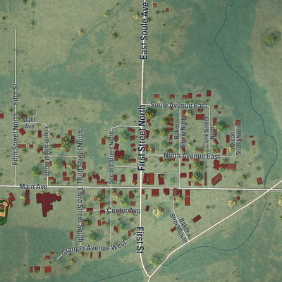 Close-up of the map of Deer Creek, Minnesota print showing street and building detail