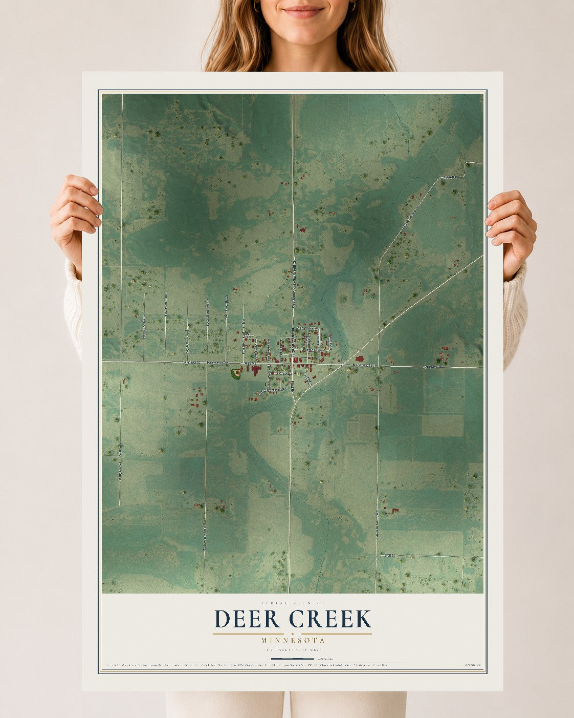 Map of Deer Creek, Minnesota, 24 x 36 inch unframed archival matte print
