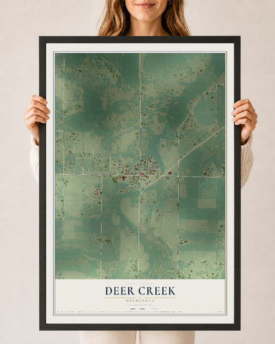 Map of Deer Creek, Minnesota, 24 x 36 inch print in a black wood frame