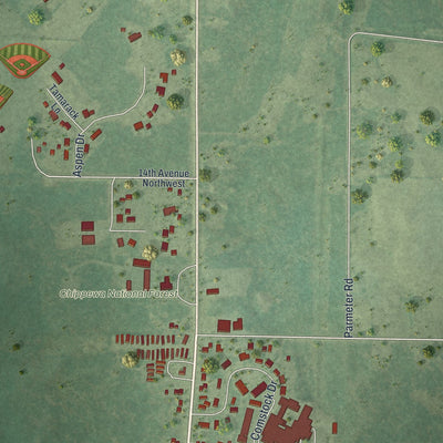 Second close-up of the map of Deer River, Minnesota print showing more streets and buildings