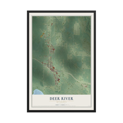 Map of Deer River, Minnesota, 12 x 18 inch print in a black wood frame