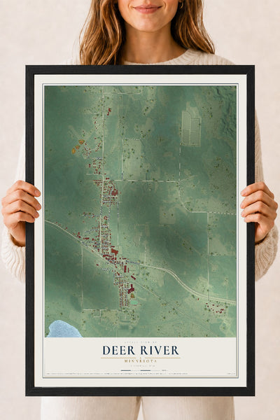 Map of Deer River, Minnesota, 18 x 24 inch print in a black wood frame