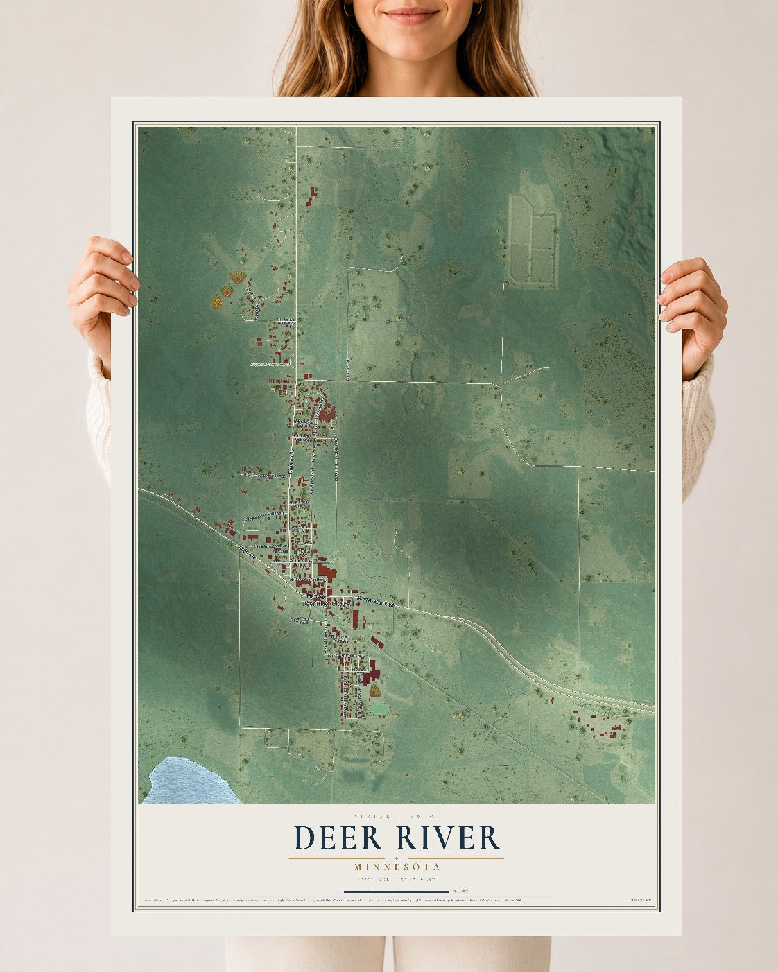 Map of Deer River, Minnesota, 24 x 36 inch unframed archival matte print