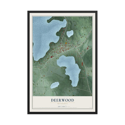 Map of Deerwood, Minnesota, 12 x 18 inch print in a black wood frame