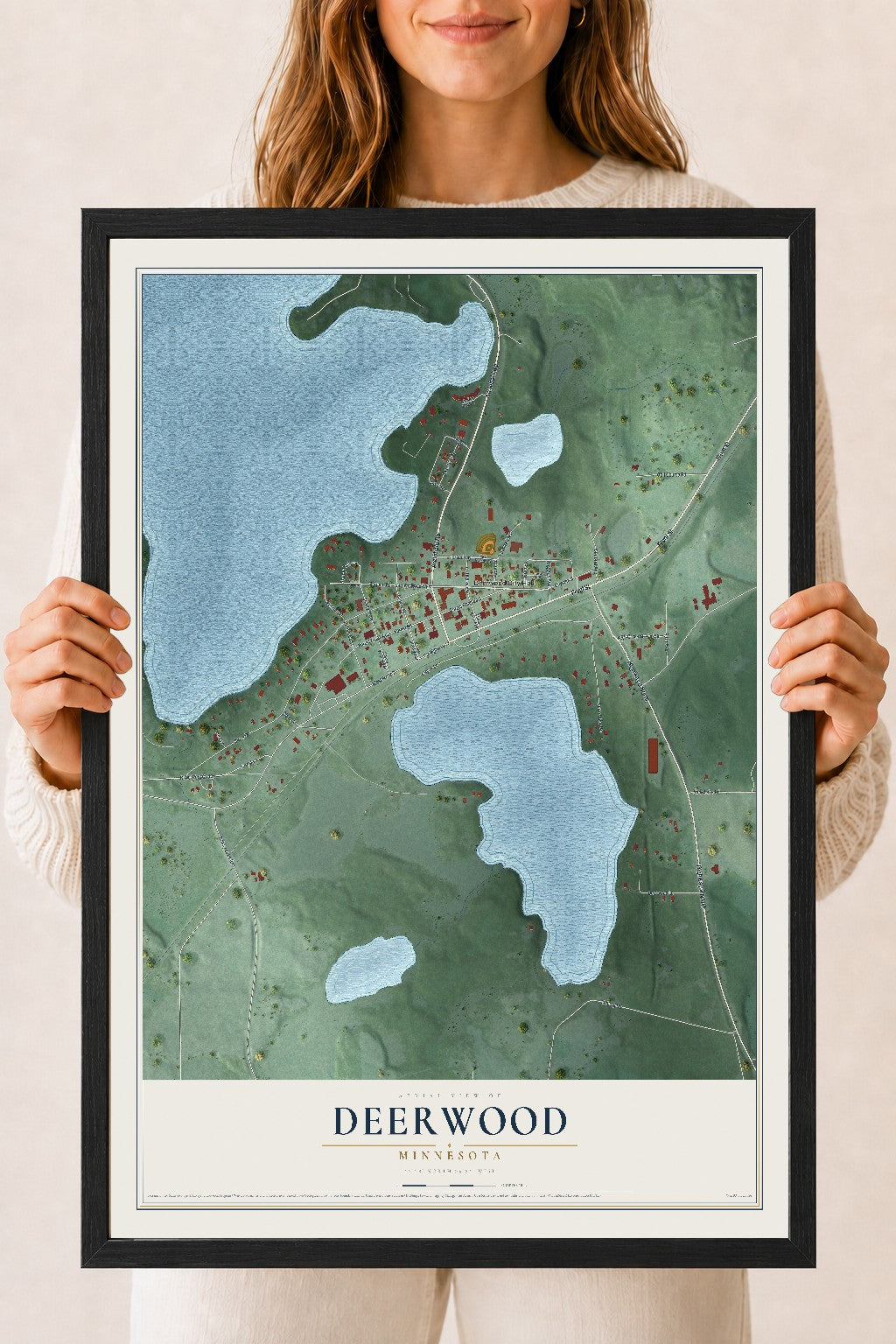 Map of Deerwood, Minnesota, 18 x 24 inch print in a black wood frame