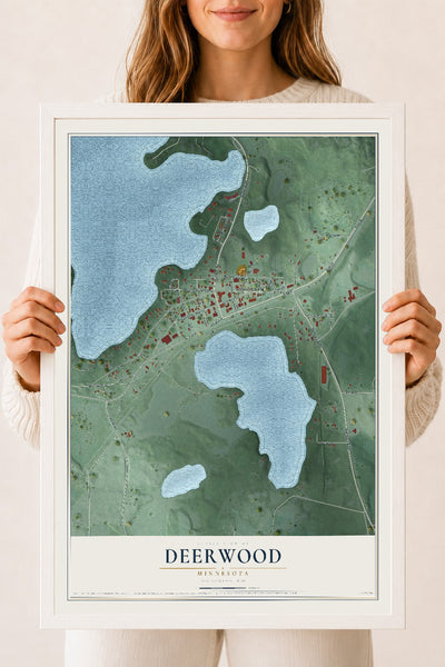 Map of Deerwood, Minnesota, 18 x 24 inch print in a white wood frame