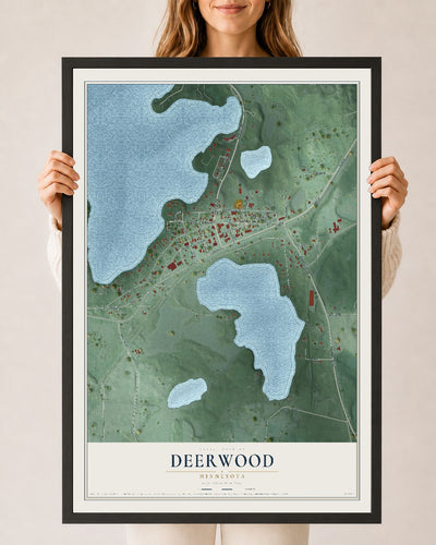 Map of Deerwood, Minnesota, 24 x 36 inch print in a black wood frame