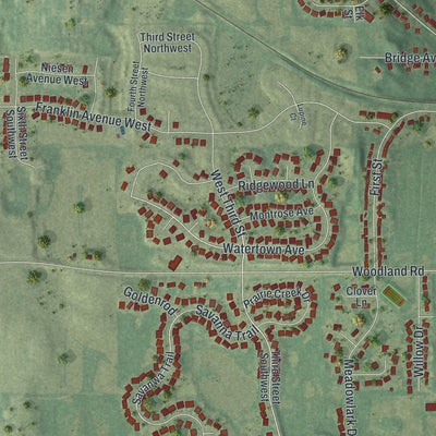 Second close-up of the map of Delano, Minnesota print showing more streets and buildings