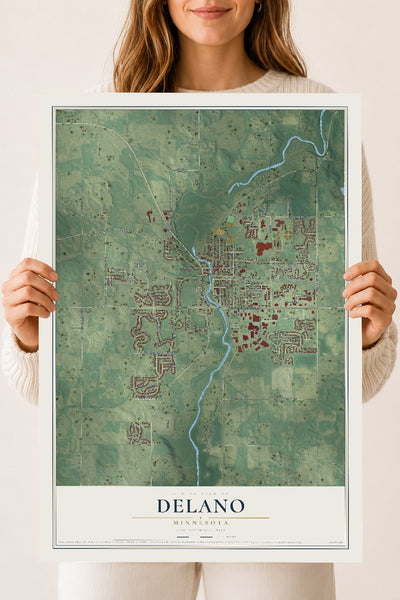 Map of Delano, Minnesota, 18 x 24 inch unframed archival matte print