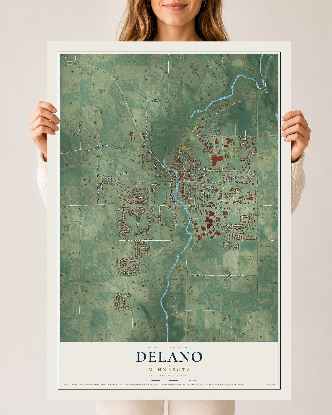 Map of Delano, Minnesota, 24 x 36 inch unframed archival matte print