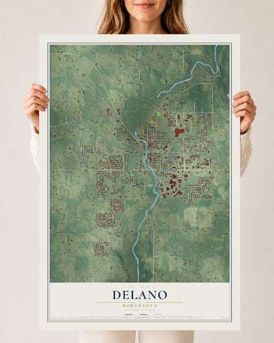 Map of Delano, Minnesota, 24 x 36 inch unframed archival matte print
