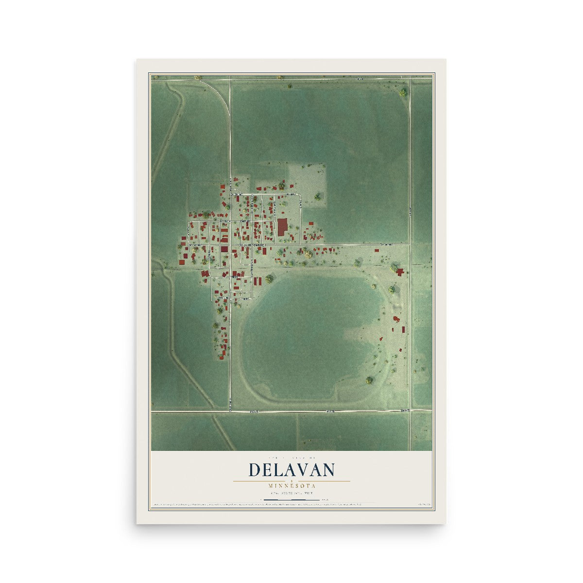 Map of Delavan, Minnesota, 12 x 18 inch unframed archival matte print