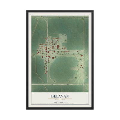 Map of Delavan, Minnesota, 12 x 18 inch print in a black wood frame