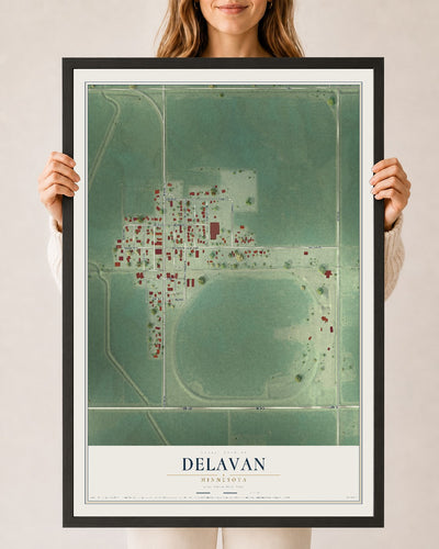 Map of Delavan, Minnesota, 24 x 36 inch print in a black wood frame