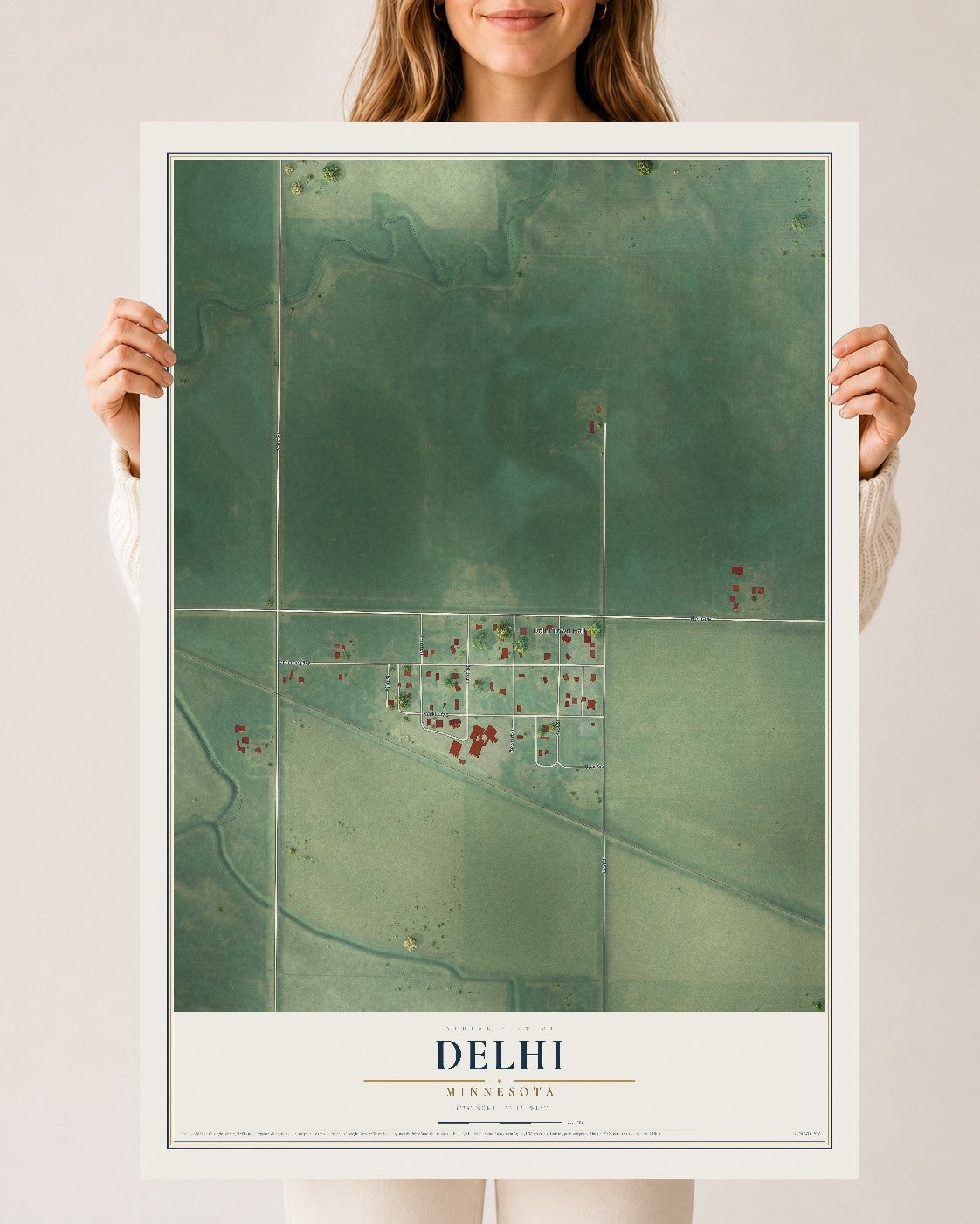 Map of Delhi, Minnesota, 24 x 36 inch unframed archival matte print