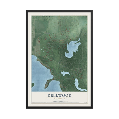 Map of Dellwood, Minnesota, 12 x 18 inch print in a black wood frame