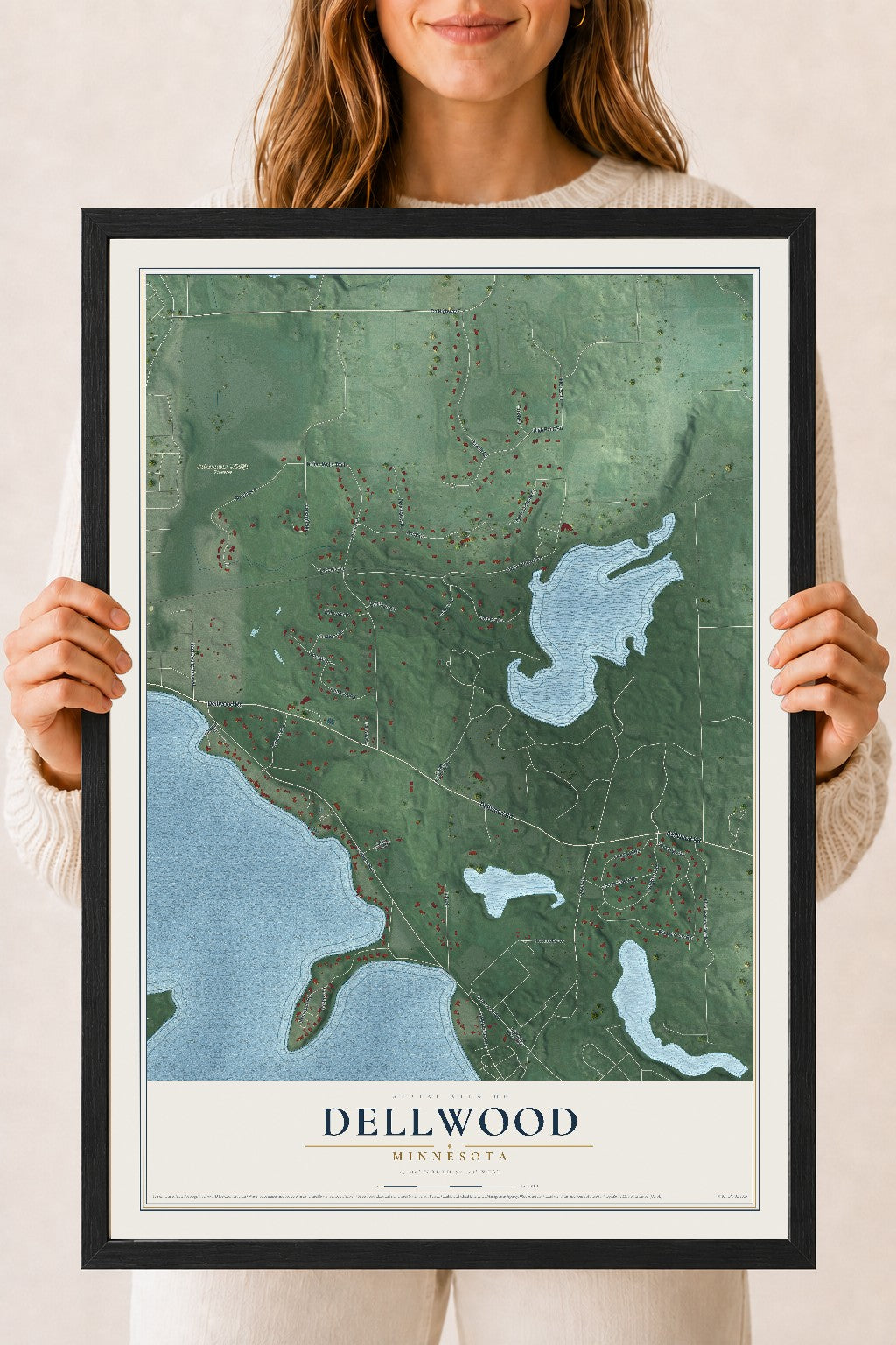 Map of Dellwood, Minnesota, 18 x 24 inch print in a black wood frame