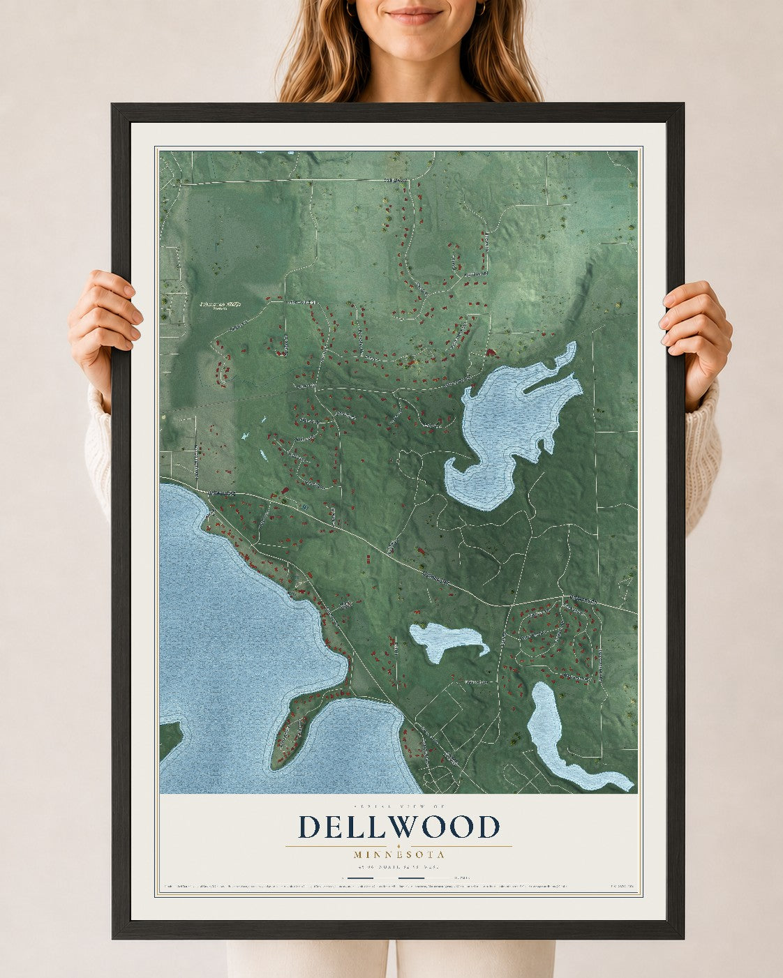 Map of Dellwood, Minnesota, 24 x 36 inch print in a black wood frame