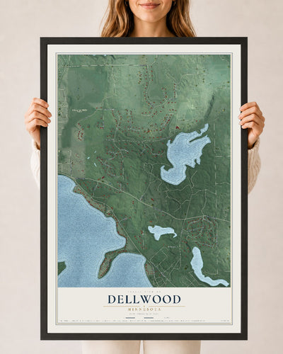 Map of Dellwood, Minnesota, 24 x 36 inch print in a black wood frame