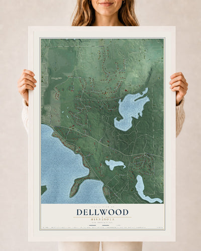 Map of Dellwood, Minnesota, 24 x 36 inch print in a white wood frame